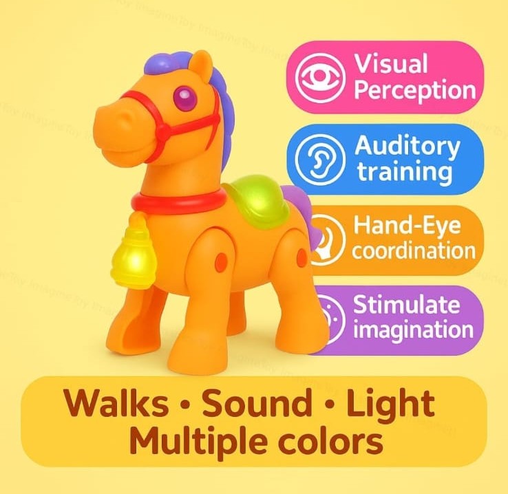 Electric Walking Pony Toy with Lights, Music & Movement โ Colorful Interactive Horse for Kids