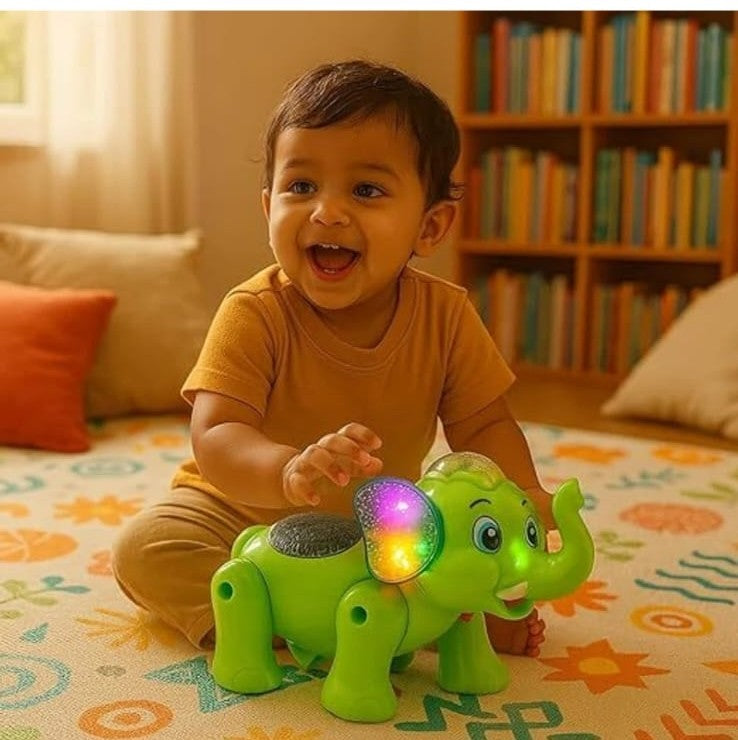 Musical Elephant Toy with Lights, Sounds – Fun Crawling Companion for Kids